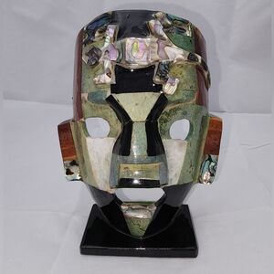 Mexican Death Mask with Abalone, Browns, Greens, Blacks